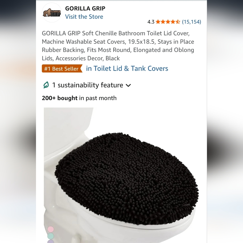 Gorilla Grip Black Chenille Toilet Lid Cover
